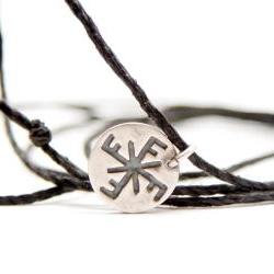  THUNDER - happiness and energy - sign bracelet ornecklace- handmade sterling silver 925 pendant on sliding cotton thread